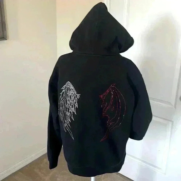 Seven Emotions Super Rare Devil and Angel Wing Rhinestone Hoodie Size XS Unisex - Picture 4 of 7